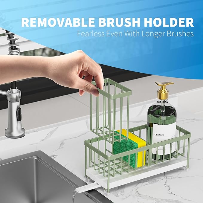 Cisily Sponge Holder for Kitchen Sink, Sink Caddy Organizer with High Brush Holder, Kitchen Countertop Organizers and Storage