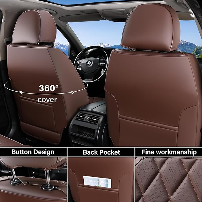 Coverado Car Seat Covers Full Set, Luxury Faux Leather Waterproof Seat Cover, Front and Back Car Seat Protector, Universal 5 