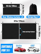 PAMASE Set of 3 Car Window Shades - 95% Light Blocking Sunshades, 1 Privacy Divider Curtains & 2 Side Window Covers, Wide Sedan SUV Accessories for Kids Baby Travel Camping Nap Sleeping