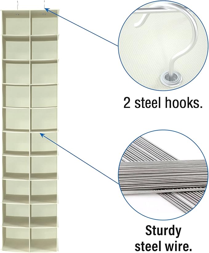 coastal rose Hanging Shoe Organizer for Closet, 20 Sections Hanging Closet Organizers and Storage Shelves, Space Saving Shoe 