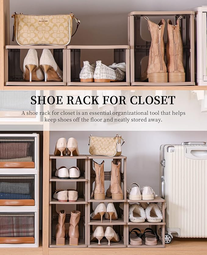 Narrow Shoe Rack - 5 Tiers Stackable Shoe Storage Stand for Entryway Hallway and Closet Durable Shoe Shelf Space Saving Boots