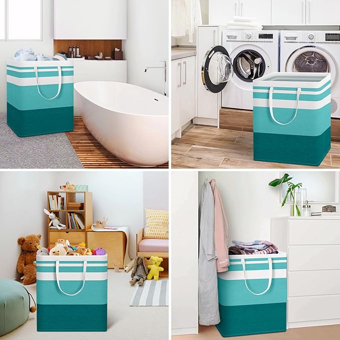 HomeHacks 2-Pack Large Laundry Basket, Waterproof, Freestanding Laundry Hamper, Collapsible Tall Clothes Hamper with Extended