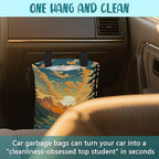 Car Garbage Bag Mountain Lake and Sunrise Drawstring Car Trash Bag Hanging for Back Seat with Adjustable Buckle Canvas Vehicle Trash Can Easy-to-Install