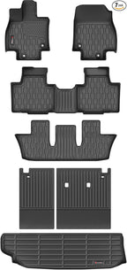 Floor Mats & Cargo Liner for 2020-2025 2026 Toyota Highlander 7&8 Seats (Hybrid&Gas), Full Set All Weather Protection 1st,2nd,3rd Row Car Liners,Backrest Mat & Trunk Mat,Black
