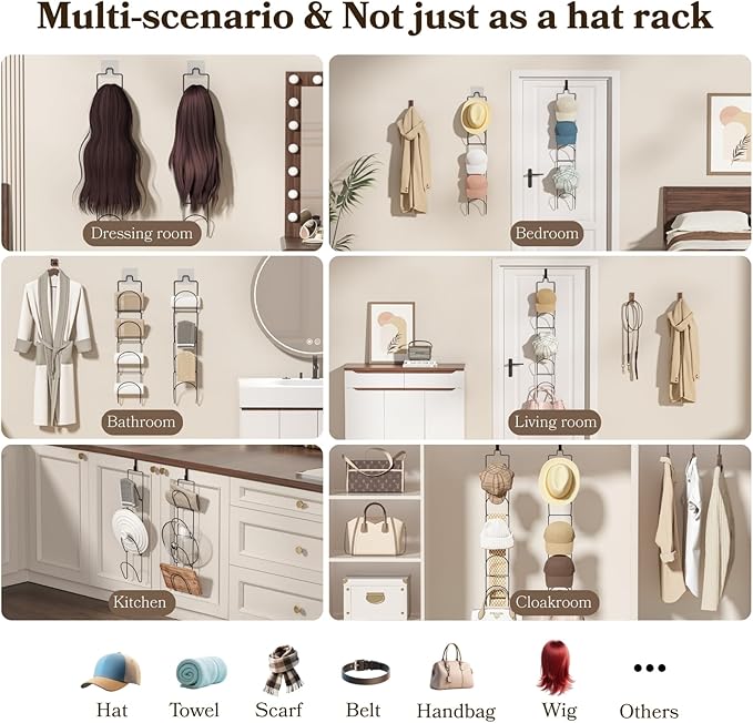 18 Pack Over The Door Hat Organizer for baseball caps | Multi-Functional Baseball Hat Rack for Closet | Wall Mounted Hat s to