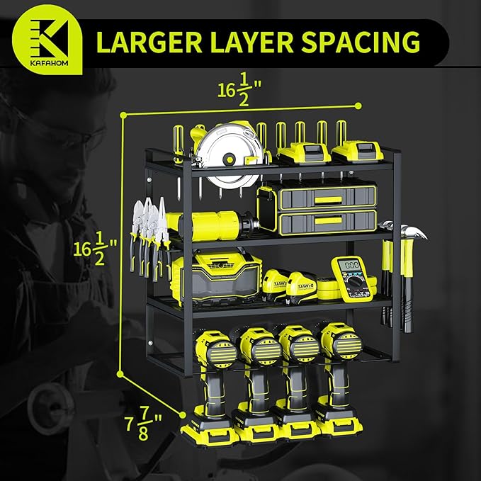 KAFAHOM Power Tool Organizer,4 Layer Drill Holders Wall Mount,Heavy Duty Metal Organizers and Storage Rack for Garage Organiz