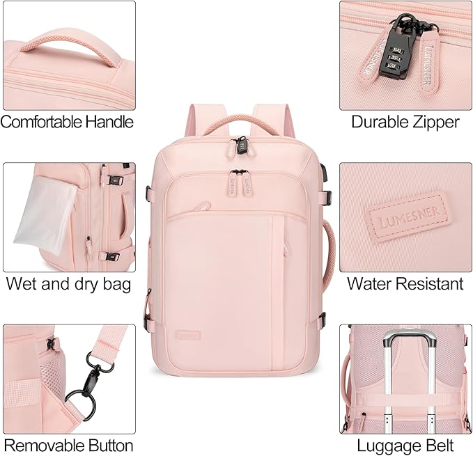 Lumesner Carry on Travel Backpacks, Extra Large 40L Flight Approved Bag for Men & Women,Expandable Suitcase Backpack With 4 P