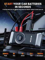 NEXPOW Car Battery Jump Starter with Air Compressor 3000A Peak,12V 150PSI Portable Jumpstart Box for Up to 8L Gas and 8L