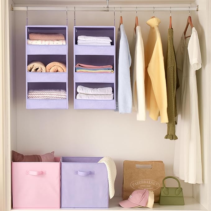 GRANNY SAYS 3 Shelf Hanging Closet Organizers and Storage, Collapsible Closet Storage Organizer with 2 Metal Hooks, Leak-Proo