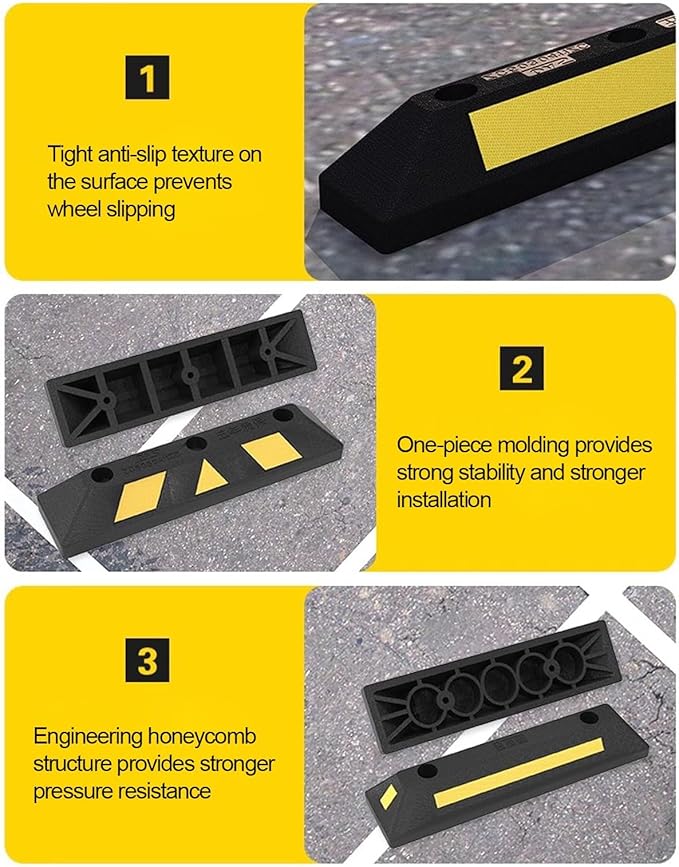 Parking Stopper for Garage, Rubber Limiter Wheel Blocker, Yellow Reflective Strips Garage Parking Aid, for Various Car Parking