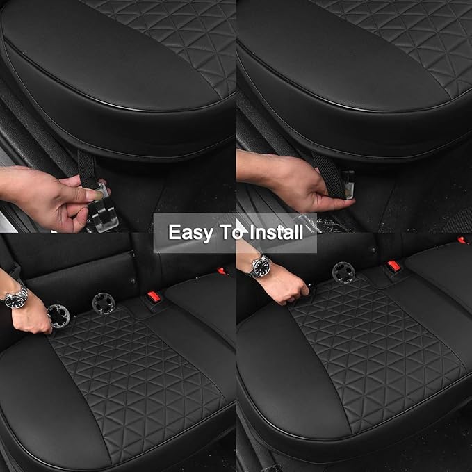 Black Panther Luxury PU Leather Rear Bench Car Seat Cover Adjustable Length (49-55'') Fits 90% Standard 5 Seats (Sedan SUV), 