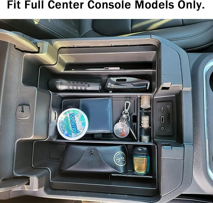 TACOBRO Center Console Organizer Compatible with 2020-2023 Silverado/Sierra 2500/3500HD/ 2019-2022 Chevy Silverado 1500 / GMC Sierra 1500 Accessories - Full-Coverage Insert Tray, ABS material Black