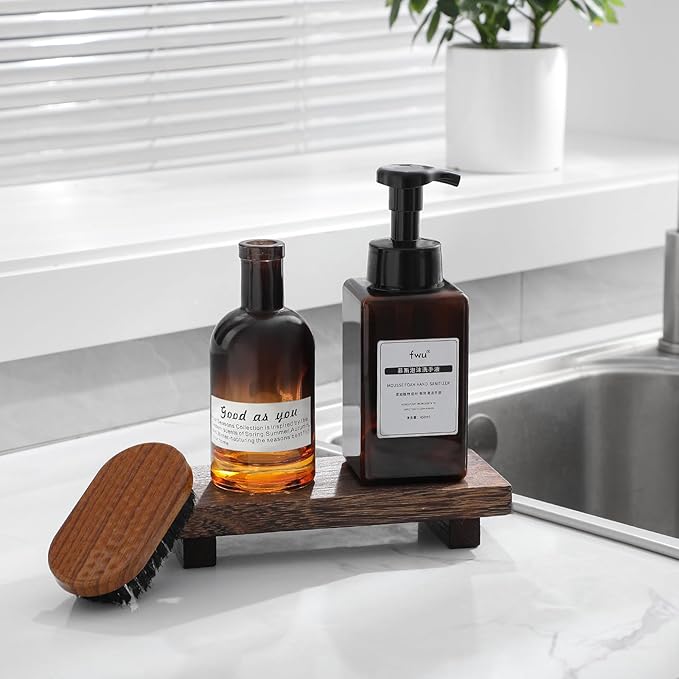 zoocatia Small Wood Tray Pedestal Stand Farmhouse Bathroom Decor Decorative Wooden Riser Kitchen Soap Dish Holder for Vanity,