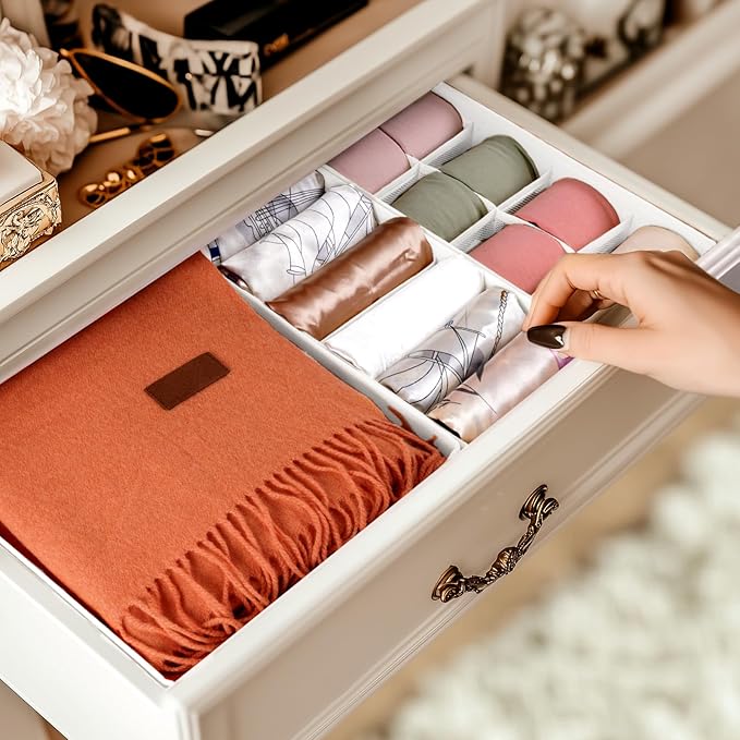 Criusia Underwear Sock Drawer Organizer Dividers 8 Set, Foldable Dresser Closet Organizers and Storage Bins for Baby Clothing