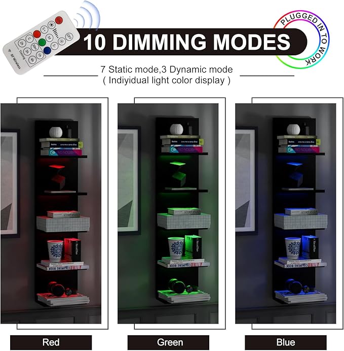5-Tier Wall Shelf Unit with RGB Light, Floating Lack Shelf for Storage, Wall Mounted Vertical Display Shelf for Bedroom Livin