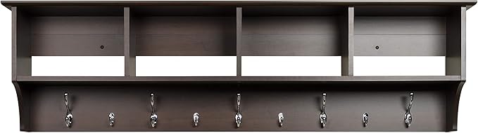 Prepac 60" Contemporary Wall Mounted Coat Rack, Coat Hooks Wall Mount with 4 Shelves, Ideal for Hallway or Entryway Storage S