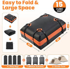 DUMOS Car Rooftop Cargo Carrier 15 Cubic Feet, Car Roof Waterproof PVC Bag, with Anti-Slip Mat,Combination Luggage Lock, Reinforced Straps & Door Hooks,Fit Vehicles with/Without Roof Racks