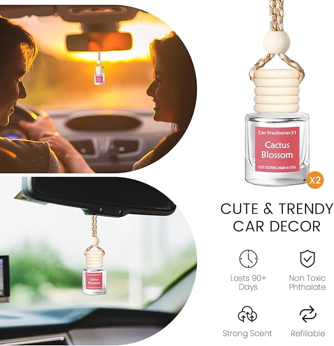 Hanging Car Air Freshener, Long Lasting Essential Oil Diffuser, Non-Toxic New Car Scent, Cute Car Fresheners for Women, 2 Pac