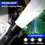 Black Emergency Car Flashlight - 2000 Lumen Dual Light 4-Level Battery Indicator Window Breaker & Seatbelt Cutter USB Recharg