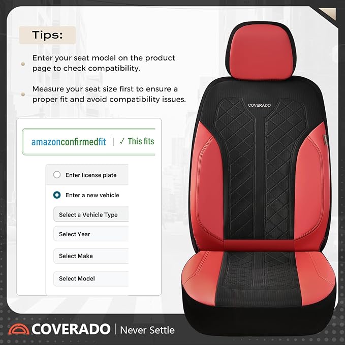 Coverado Seat Covers Full Set, Waterproof Car Seat Covers, PU Leather & Breathable Mesh Seat Protectors, 5-Piece Automotive S