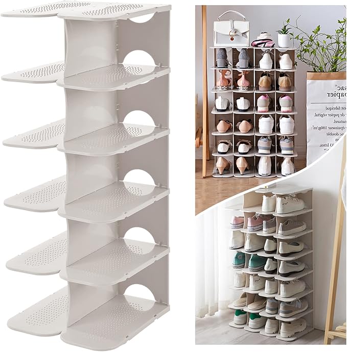6-Tier Narrow Shoe Rack for Small Entryways, Space-Saving Adjustable Stackable Shelves, Free Standing Shoe Organizer for Clos