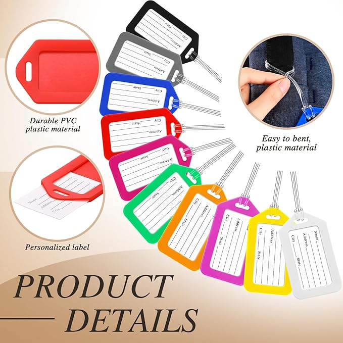Kigeli 200 Pcs Luggage Tags Bulk, Suitcases Backpack Baggage Name Tags with ID Card for Travel Wedding Back to School