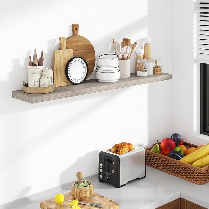 48 Inch Floating Shelves, 8 Inch Deep Floating Shelves for Wall, Hanging Shelf with Invisible Brackets, Deep Shelves for Bath