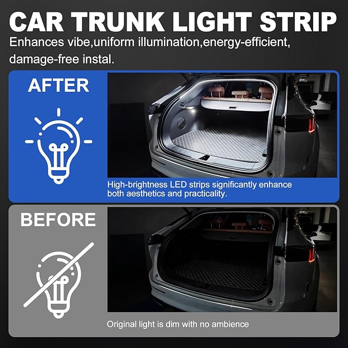 Car LED Strip Lights, 4M Waterproof Dynamic Flowing Car Trunk Light Strip, Silicone Flexible Cuttable Auto Interior Lamp Decoration, Universal Fit for Car Trunks, SUVs, and Vans (White)