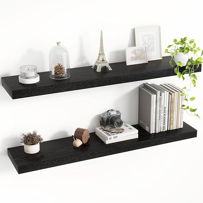36 Inch Floating Shelves, 8 Inch Deep Floating Shelves for Wall, Hanging Shelf with Invisible Brackets, Deep Shelves for Bath