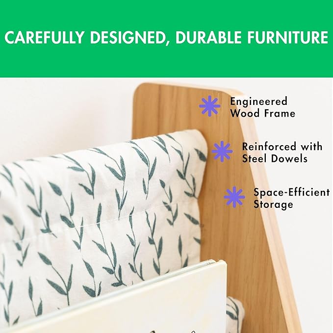 Humble Crew 4-Tier Kids Bookshelf, Natural/White/Green - Premium Book Shelf for Kids Rooms with Four Deep Pockets - Toddler S
