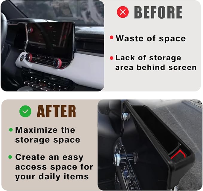Muslogy Center Console Organizer Dash Storage Box Compatible with Chevrolet Colorado & GMC Canyon 2023 2024 2025 2026 Dashboard Organizer Insert Behind Screen Interior Storage Accessories (Red)