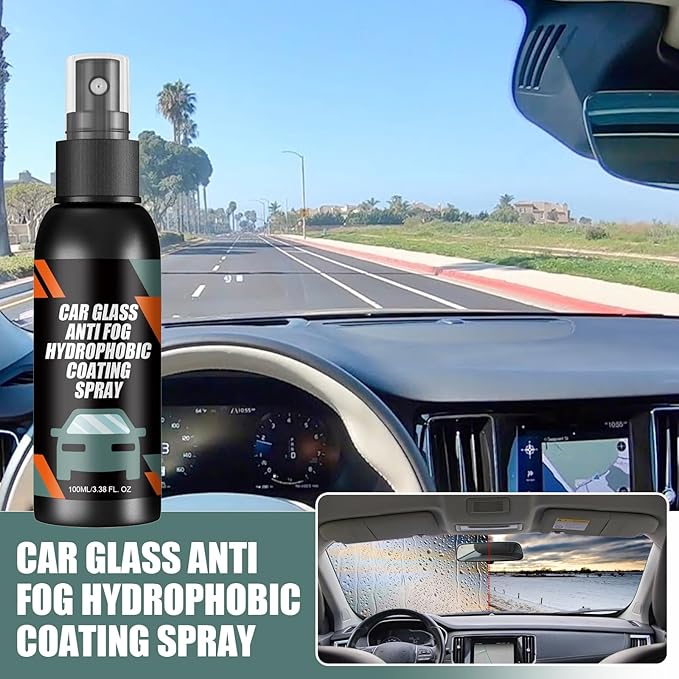 Car Glass Anti-Fog Hydrophobic Coating Spray, 3.38 FL OZ, Water Repellent, Self-Cleaning for Windshield and Mirrors