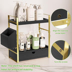 2-Tier Bathroom Counter Organizer with Drawer and Basket, Wood Countertop Organizer for Storage, Skincare Organizers for Vani
