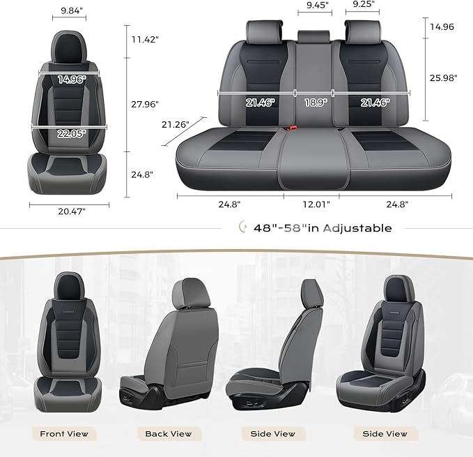 Coverado Car Seat Covers Full Set, Nappa Leather Seat Covers for Cars, Car Seat Protector Car Seat Cushion, Front and Back Se