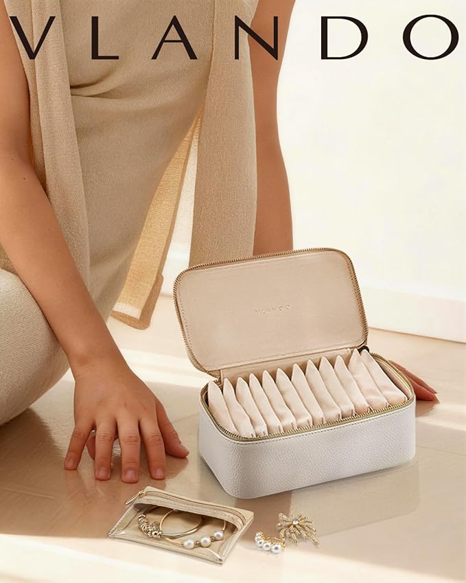 VLANDO Travel Jewelry Case,Jewelry Box with 12 Velvet Jewelry Pouch Jewelry Travel Organizer for Mothers Day Mom Gifts, Jewel