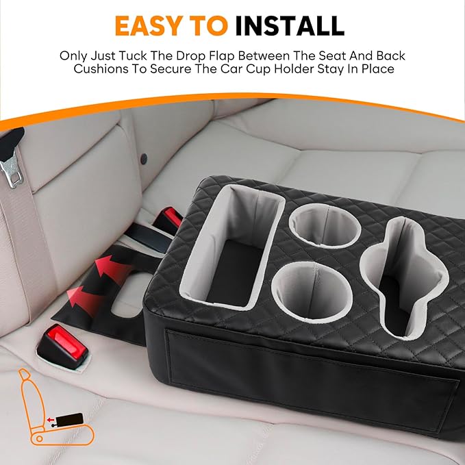 Back Seat Cup Holder for Car, Truck Bed Organizer, Car Truck Boat Organizer, Couch Cup Holder Expander Tray Holds Fit for Coffee Drink Food Snacks Remote with Side Pockets