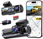 4K 3 Channel Dash Cam Front and Rear Inside, Built-in 5.8GHz WiFi GPS, 64GB Card Included, 4K+1080P+1080P Dash Camera for Car