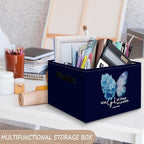 Navy Blue Christian Butterfly Foldable Storage Bins Box with Handles, With God All Things Are Possible Bible Verse Collapsibl
