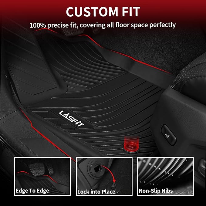 LASFIT 3D Custom Fit Floor Mats for Toyota Corolla 2020–2026 Sedan, All-Weather, Reinforced TPE,Anti-Slip Car Floor Mats 1st & 2nd Row, 3pcs, Black
