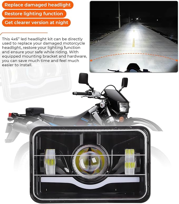 4x6 LED Headlight Kit for Suzuki DR-650 | for Suzuki DRZ400 with Mounting Bracket Hardware Headlight High Brightness Three Mo