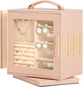 Homde Jewelry Box 360° Rotating, Necklace Earring Organizer with Transparent Window, Mirror, 7 Drawers, Large Ring Display St