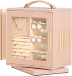 Homde Jewelry Box 360° Rotating, Necklace Earring Organizer with Transparent Window, Mirror, 7 Drawers, Large Ring Display St