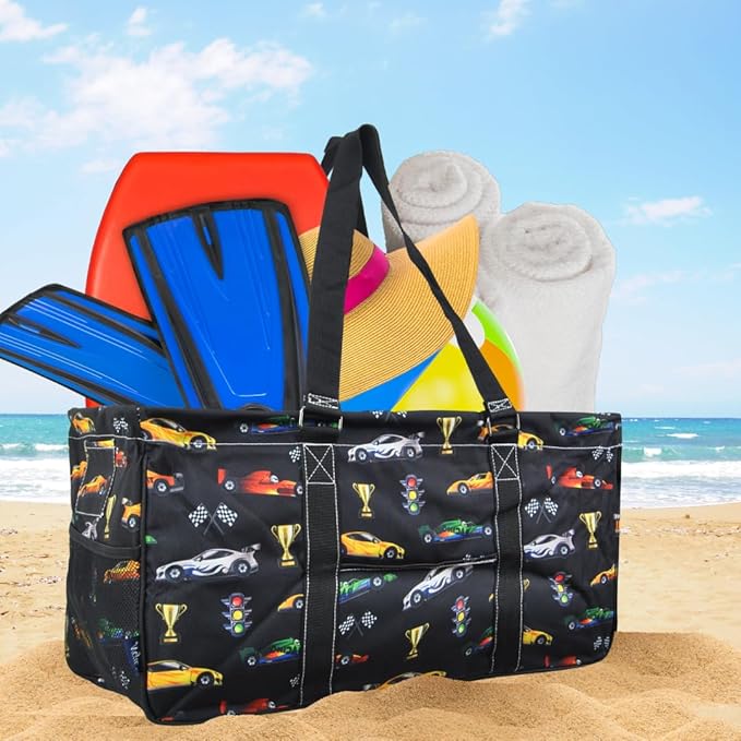 NGIL Extra Large Utility Tote Reusable Grocery Organizing Bag Oversized Collapsible for Storage, Picnic,Car, Beach (Racecar-Black)