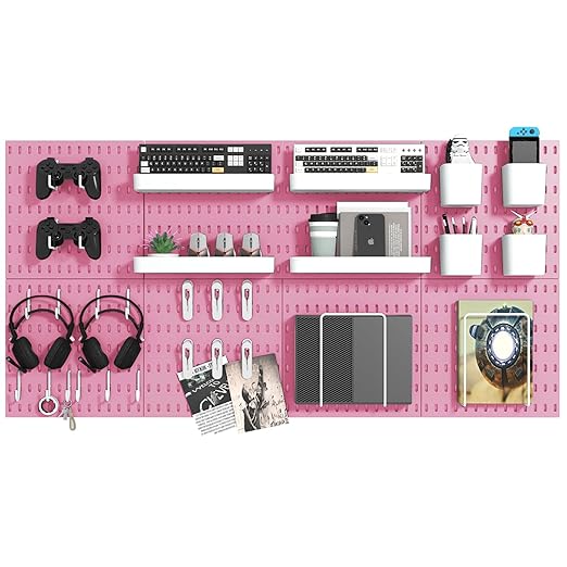 Pegboard Combination Kit, 8 Peg Boards and 30 Accessories Modular Hanging Black Pegboard for Walls, Office Wall Organizer, Ke