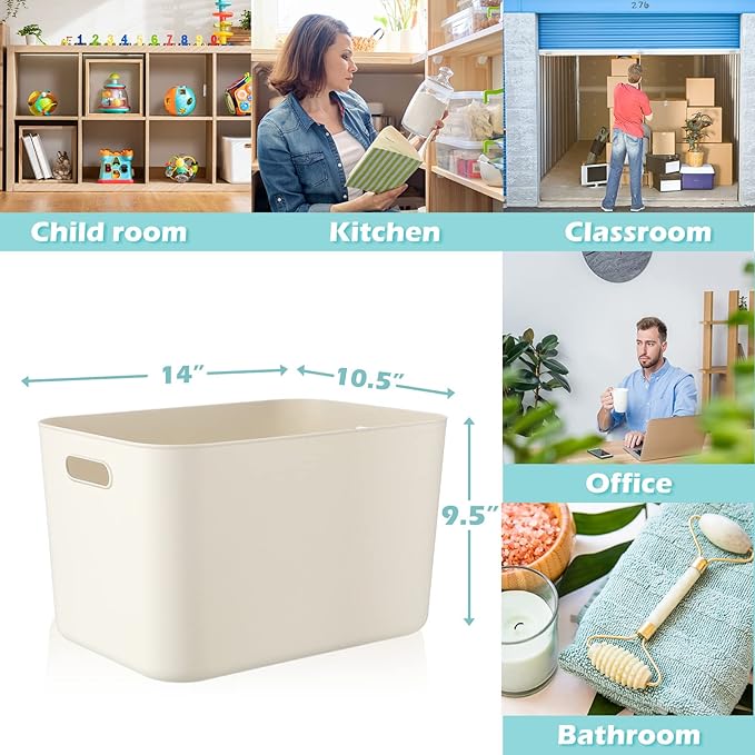 Zopeal Plastic Storage Bins 10 Pcs White Pantry Organizer Bins Small Baskets Storage Containers for Home Kitchen (14 x 10.5 x