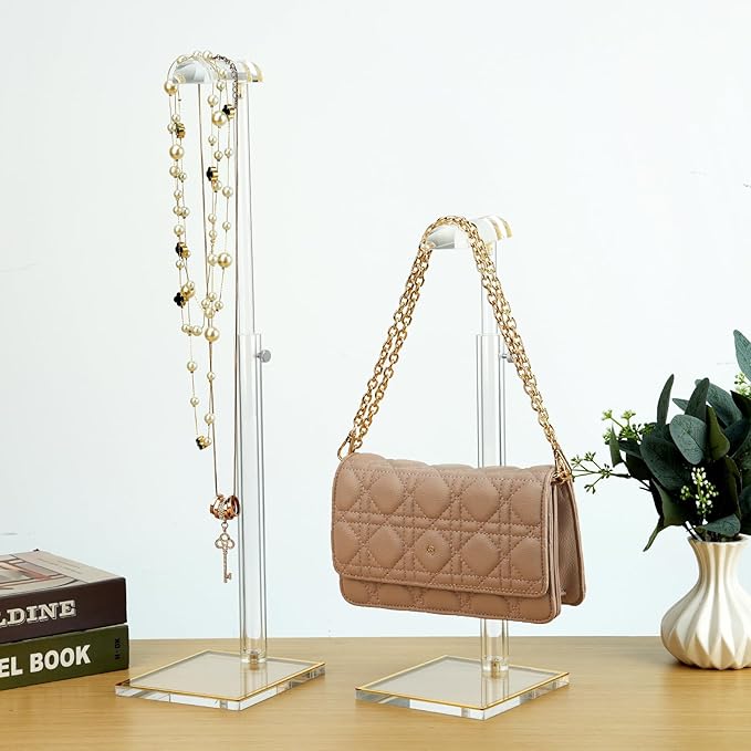 Acrylic Purse Stands for Display, 3 Pack 14" to 24" Adjustable Height Clear Purse Holder Stand, Counter Bags Hanging Organize