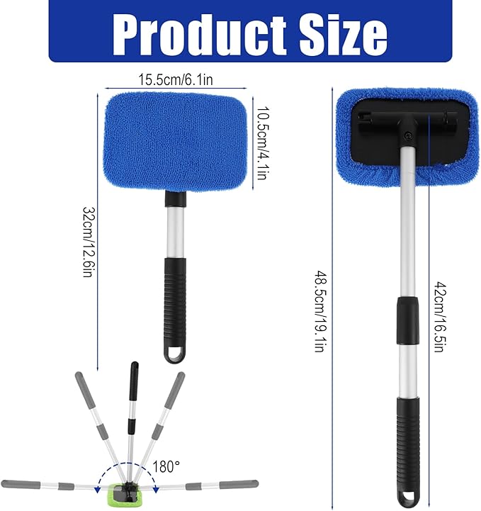 18PCS Windshield Cleaner Tool, Inside Car Window Cleaning Tool with 3 Window Tint Squeegee, 9 Microfiber Pads and 3 Spray Bottles for Car Windshield Window, Mirror, Glass Door