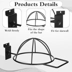 6 Pcs Metal Hat Display and Holder, Wall Mounted Slatwall Rack Organizer for Baseball Caps, Beanies, Wigs, for Home and Retai