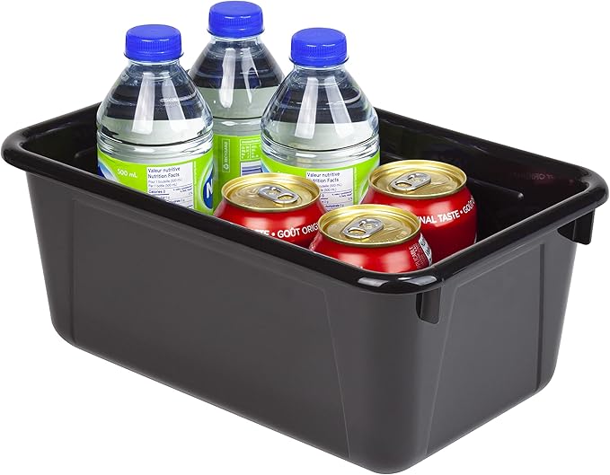 Storex Small Cubby Bins – Plastic Storage Containers for Classroom with Non-Snap Lid, 12.2 x 7.8 x 5.1 inches, Black, 5-Pack 