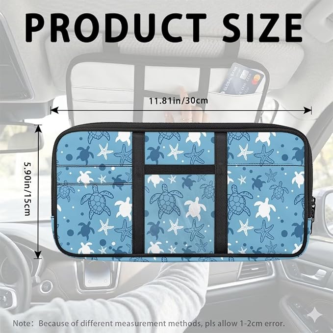 Car Sun Visor Organizer Sea Turtle Sun Visor Organizer with Big Zipper Pocket Cars Interior Accessories Easy to Store for Cars, Trucks & SUVs